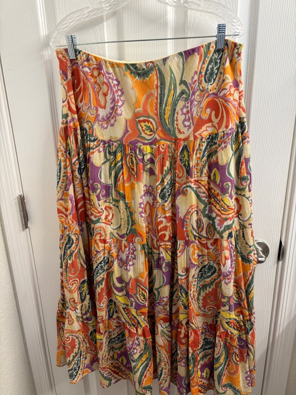 Women's CHAPS Paisley Tiered Midi Cotton BOHO Skirt - Multicolor - Picture 5 of 11